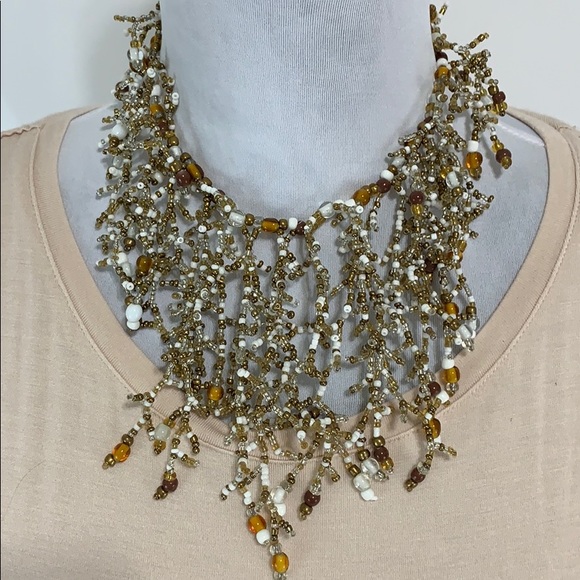 Jewelry - Amber & white beaded necklace